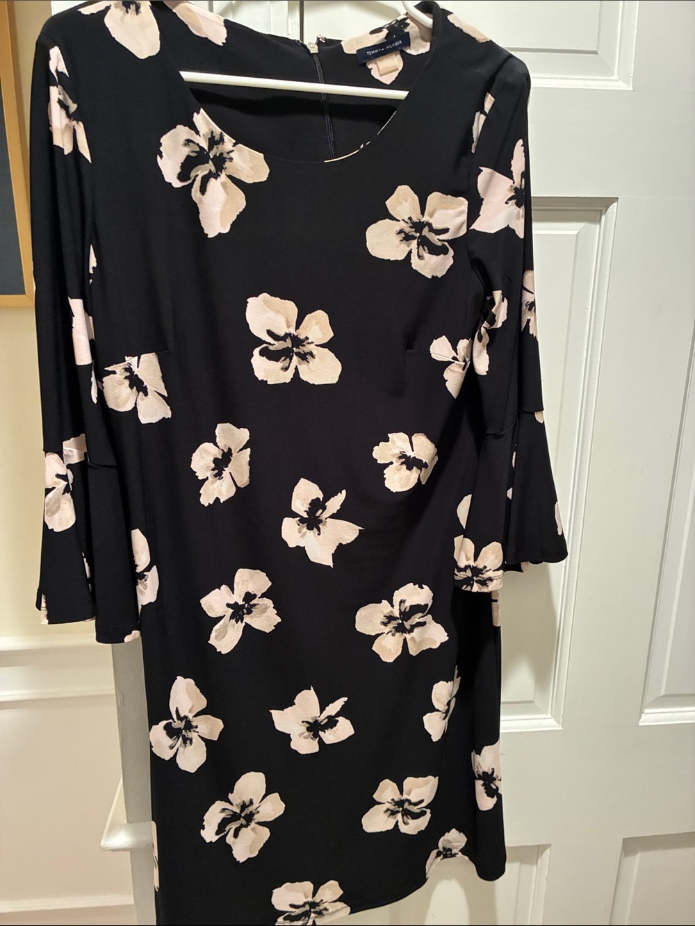 Tommy Hilfiger Black Midi Dress with Pale Pink Floral Print